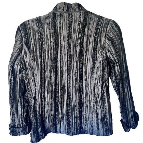 3 for $15 Chico's Metallic Silver Black Embellishments Open Front Jacket M - Picture 2 of 8